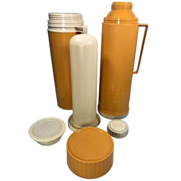 King-Seeley Tartan Thermos Lunch Bottle Cup Mustard Yellow Set Vintage - Picture 2 of 12